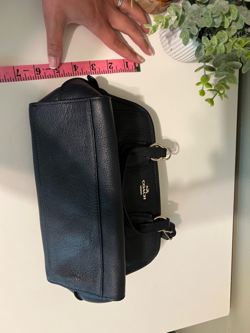 Coach Navy Pebbled Leather Dome Satchel with Gold Hardware - Picture 10 of 12